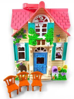 Fisher Price Loving Family Sweet Streets Country Cottage Dollhouse Pink Roof VTG
